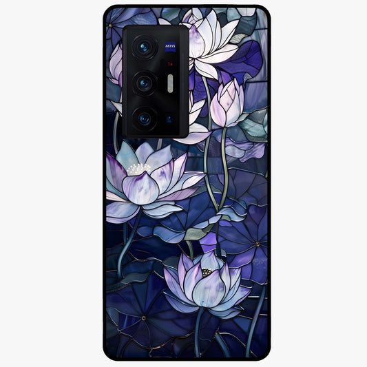 Gloss Petal Rush Glass Case showing flat back view with glossy flower petal artwork and smooth glass finish.