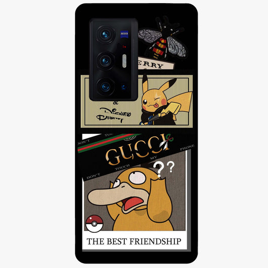 Gucci Play Mashup Glass Case showing flat back view with luxury inspired graphic artwork and glossy glass finish.
