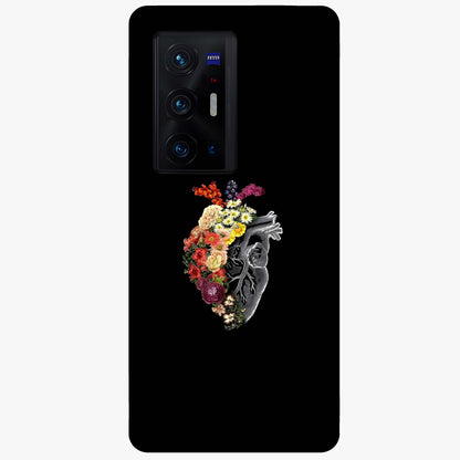 Heart With Flowers Glass Case showing flat back view with heart shaped floral artwork and glossy glass finish.
