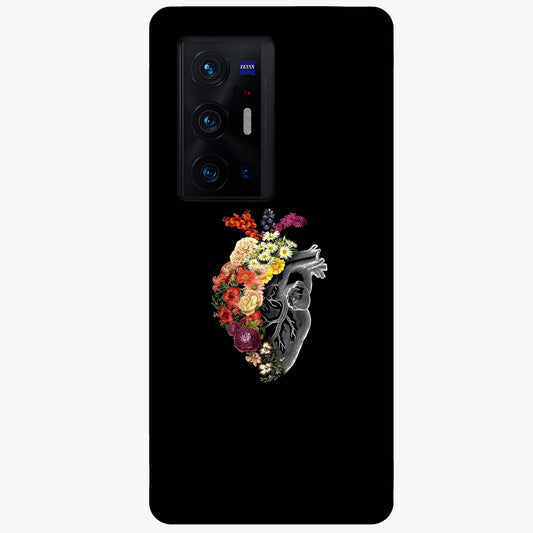 Heart With Flowers Glass Case showing flat back view with heart shaped floral artwork and glossy glass finish.