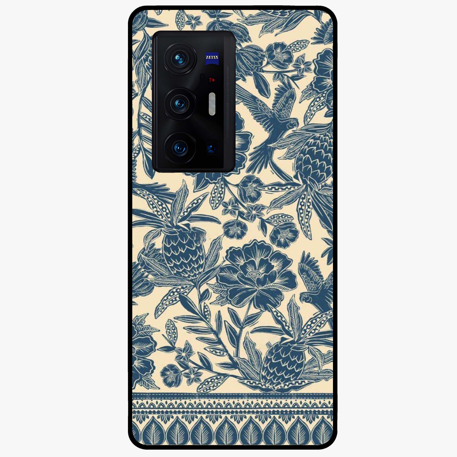 Heirloom Wild Bloom Glass Case showing flat back view with vintage inspired wild flower artwork and glossy glass finish.