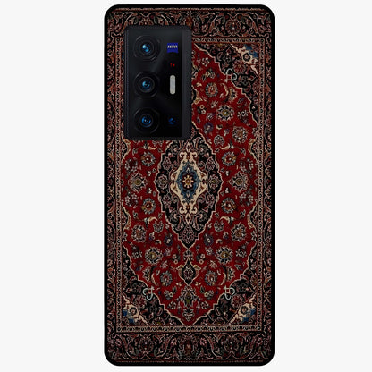 Heritage Carpet Royale Glass Case showing flat back view with ornate Persian carpet inspired pattern and glossy glass finish.