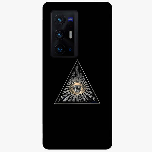 Illuminati Evil Glass Case showing flat back view with mysterious illuminati symbol artwork and glossy glass finish.
