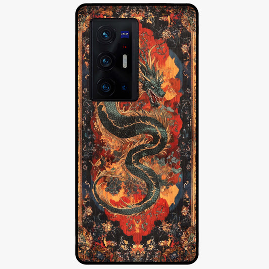 Inferno Dragon Soul Glass Case showing flat back view with fiery dragon artwork and glossy glass finish.