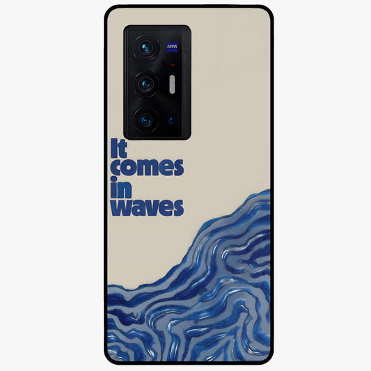 It Comes In Waves Quote Glass Case showing flat back view with inspirational wave themed quote artwork and glossy glass finish.