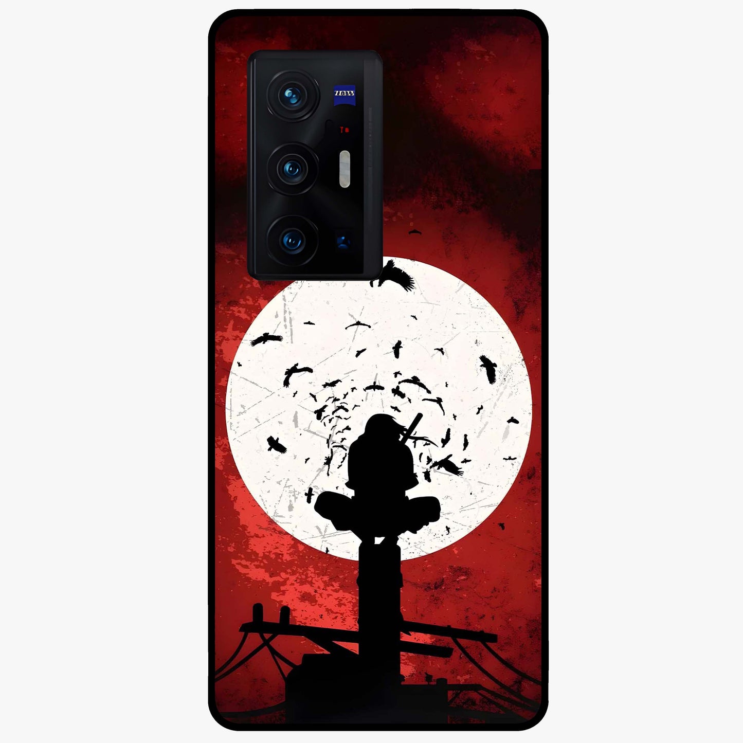 Itachi Limited Edition Naruto Anime Glass Case showing flat back view with iconic anime character artwork and glossy glass finish.