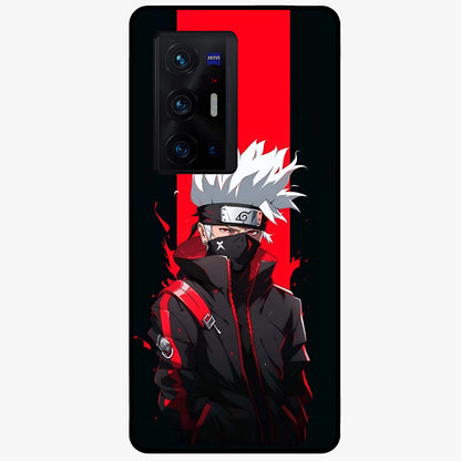 Kakashi Scarlet Shadow Glass Case showing flat back view with powerful anime ninja artwork and glossy glass finish.