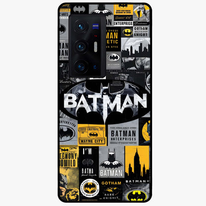 Knight Gotham Rise Glass Case showing flat back view with dark hero inspired artwork and glossy glass finish.