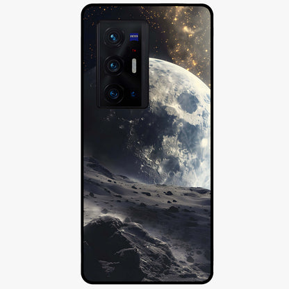 Lunar Horizon Glow Glass Case showing flat back view with glowing moon horizon artwork and glossy glass finish.