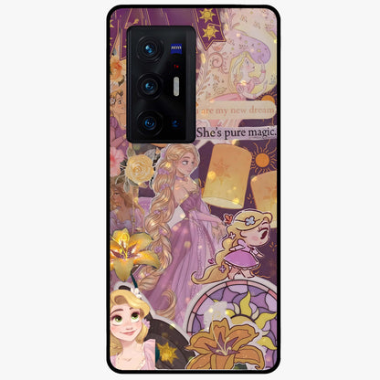 Magical Tangled Dream Glass Case showing flat back view with dreamy tangled artwork and glossy glass finish.