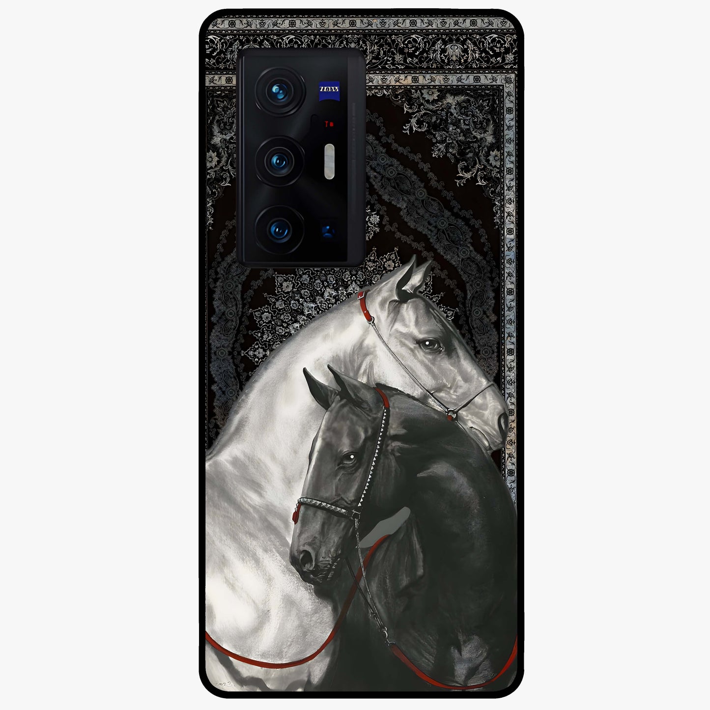 Majestic Ride Legacy Glass Case showing flat back view with powerful automotive inspired artwork and glossy glass finish.