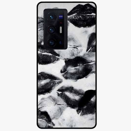 Midnight Kiss Marks Glass Case showing flat back view with lipstick kiss mark artwork and glossy glass finish.
