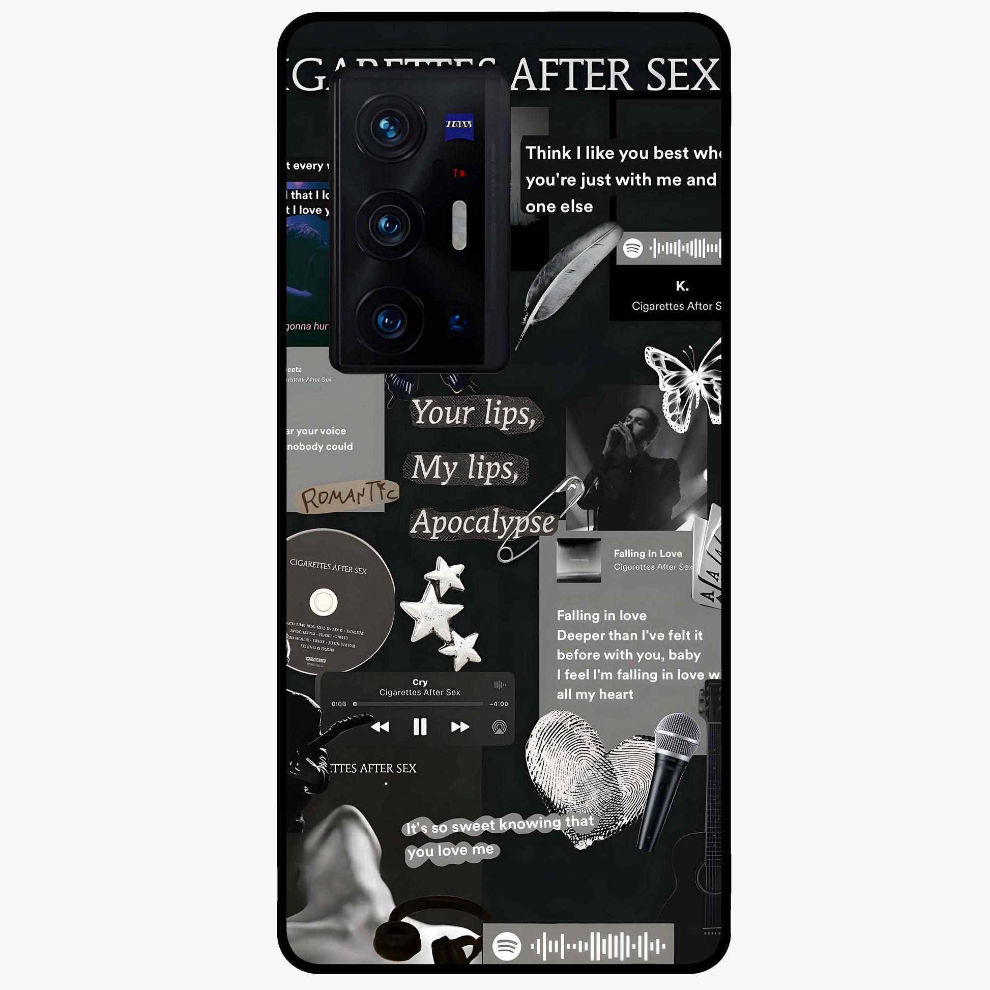 Midnight Love Echo Glass Case showing flat back view with romantic midnight themed artwork and glossy glass finish.
