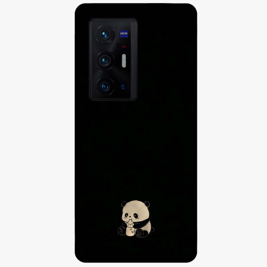 Midnight Panda Love Glass Case showing flat back view with cute panda themed artwork and glossy glass finish.