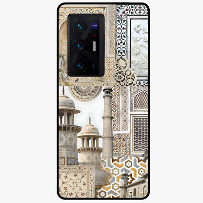 Mughal Marble Legacy Glass Case showing flat back view with intricate Mughal inspired marble pattern and glossy glass finish.