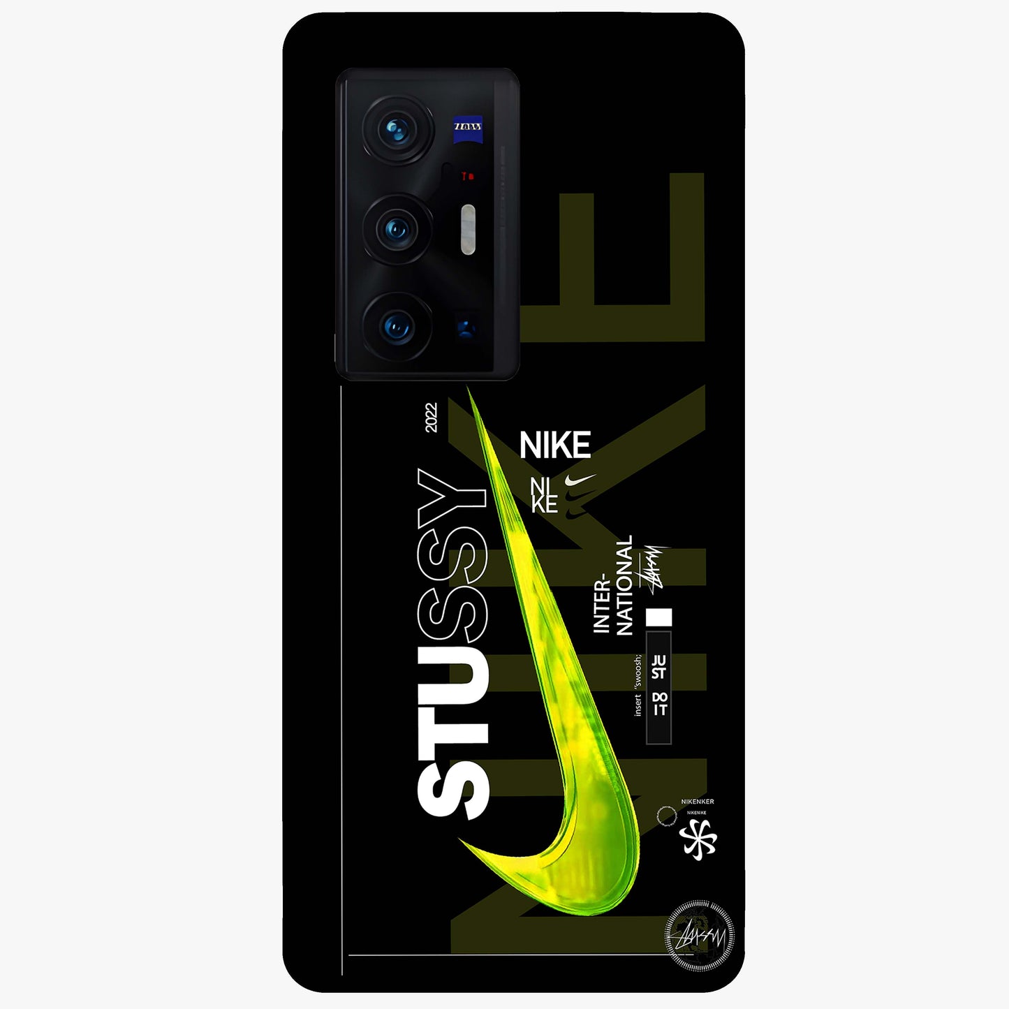 Neon Street Edition Glass Case showing flat back view with neon street style artwork and glossy glass finish.