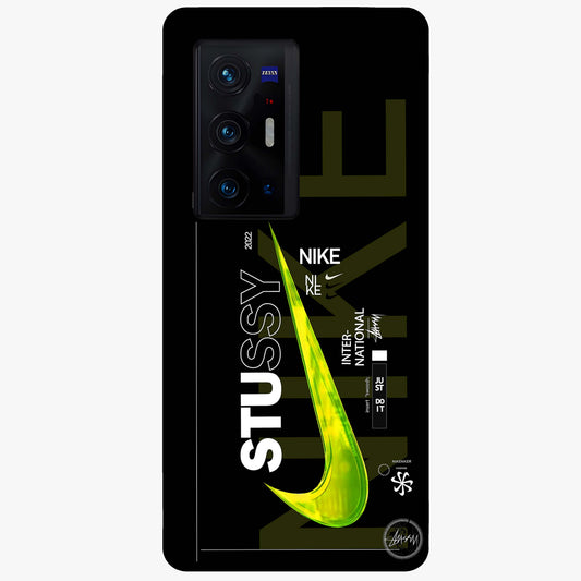Neon Street Edition Glass Case showing flat back view with neon street style artwork and glossy glass finish.