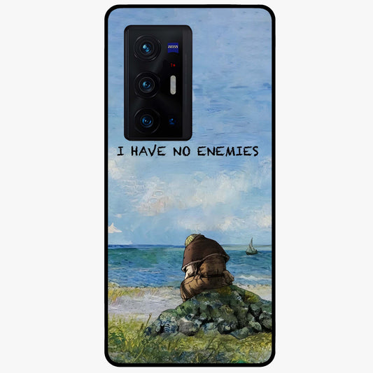 Peace Beyond War Glass Case showing flat back view with symbolic peace themed artwork and glossy glass finish.