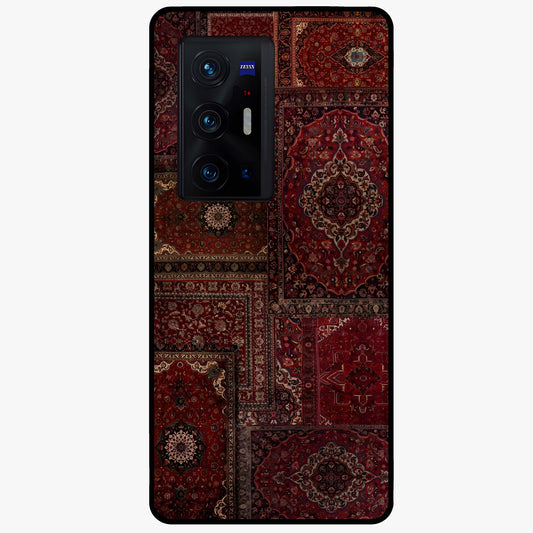 Persian Velvet Tale Glass Case showing flat back view with luxurious Persian velvet pattern artwork and glossy glass finish.