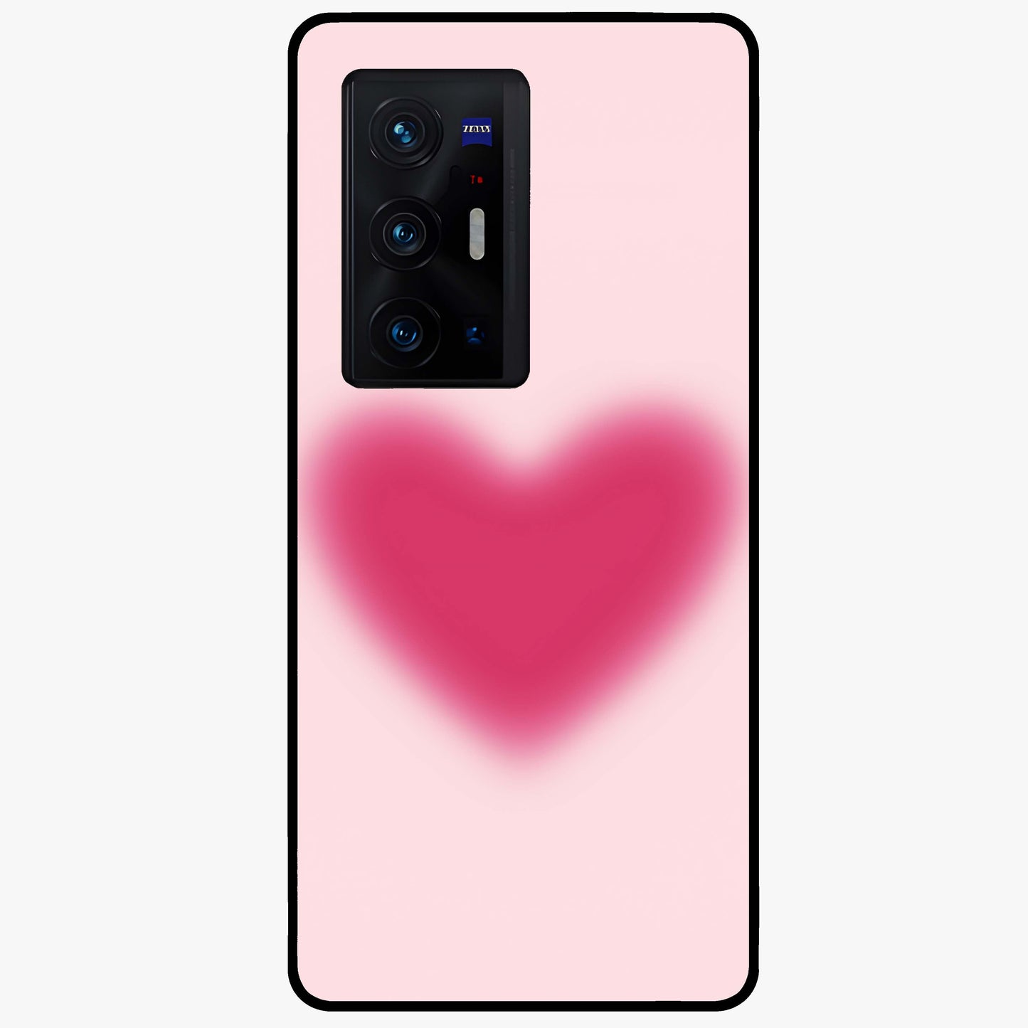 Pink Aura Heart Glass Case showing flat back view with glowing heart artwork and glossy glass finish.