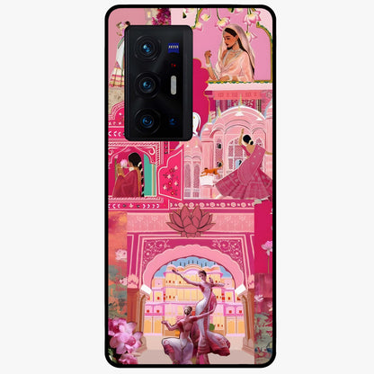 Pink Palace Muse Glass Case showing flat back view with elegant palace inspired artwork and glossy glass finish.