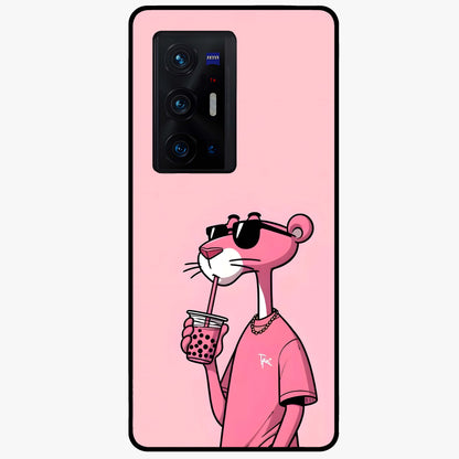 Pink Panther Glass Case showing flat back view with iconic pink panther artwork and glossy glass finish.