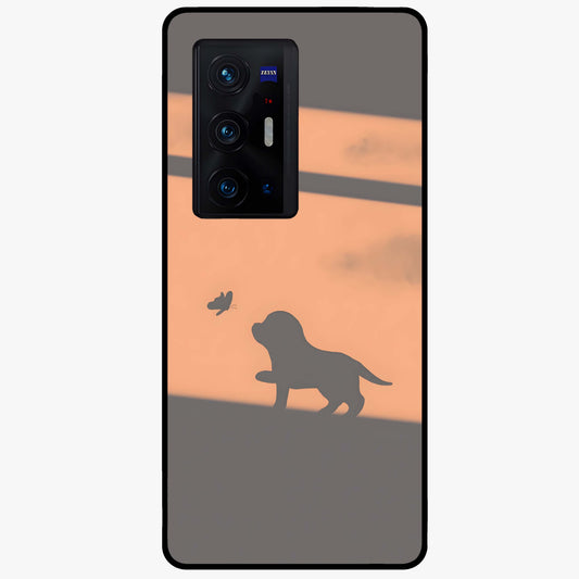 Puppy Shadow Art Glass Case showing flat back view with cute puppy shadow style artwork and glossy glass finish.