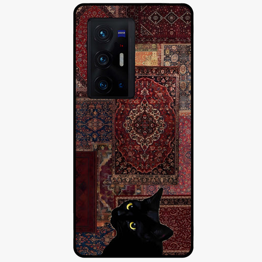 Regal Magic Cat Apple Glass Case showing flat back view with magical cat artwork holding apple and glossy glass finish.