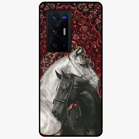 Regal Stallion Tapestry Glass Case showing flat back view with majestic horse tapestry artwork and glossy glass finish.