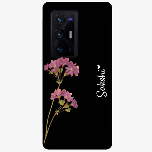 Riching Lavender Flower Custom Name Glass Case showing flat back view with lavender floral artwork and personalized name design.