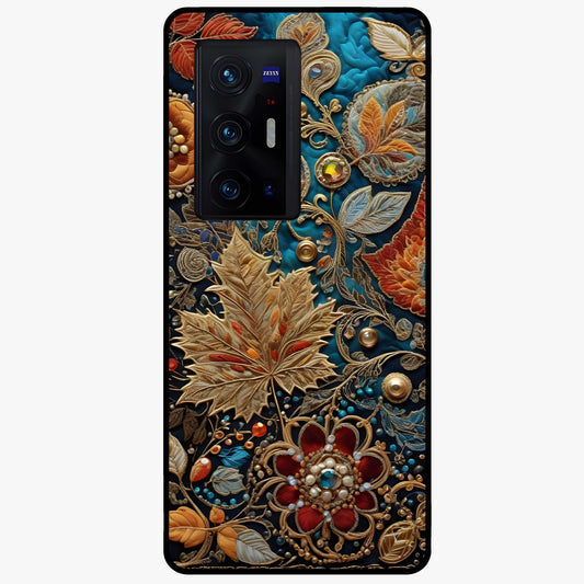 Royal Jewel Garden Glass Case showing flat back view with decorative floral garden artwork and glossy glass finish.