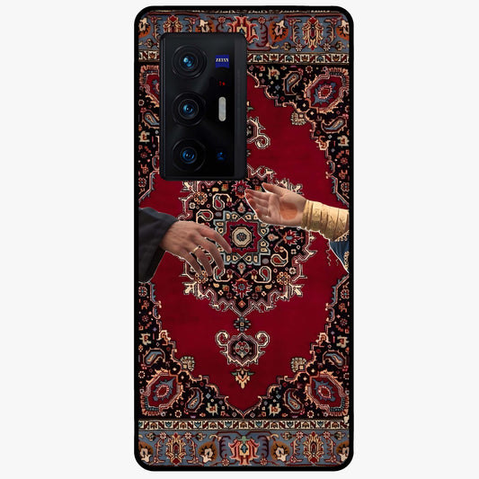 Royal Touch Reach Glass Case showing flat back view with elegant royal themed artwork and glossy glass finish.