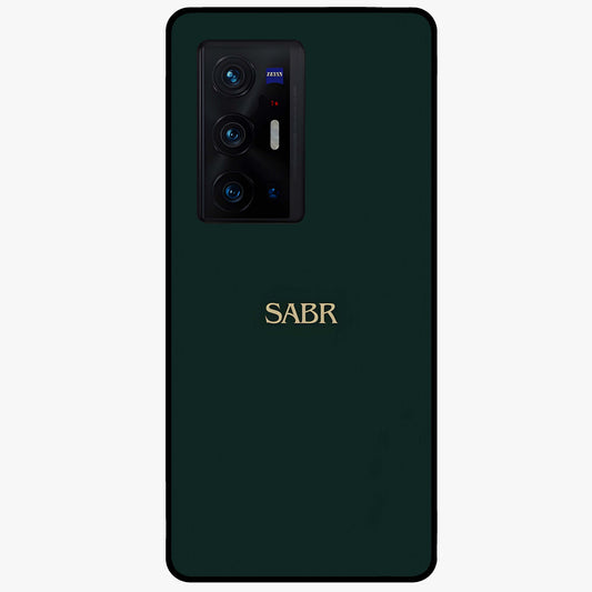 Sabr Minimal Patience Glass Case showing flat back view with minimalist typography artwork and glossy glass finish.