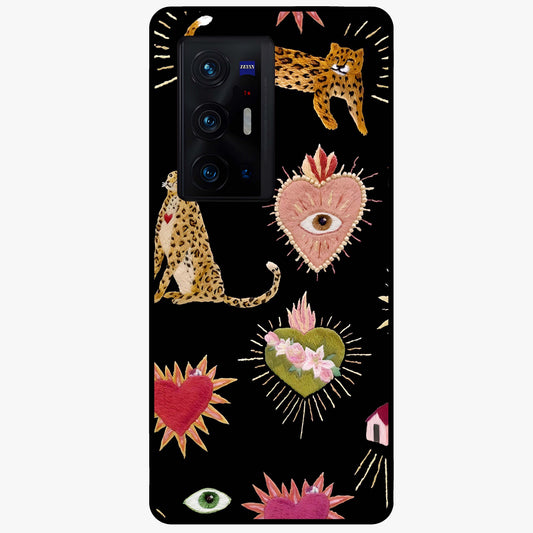 Sacred Jungle Heart Glass Case showing flat back view with jungle inspired heart artwork and glossy glass finish.