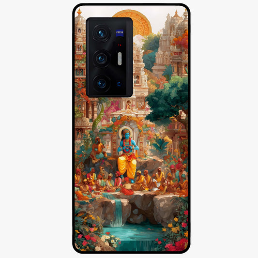 Sacred Sunlight Gods Glass Case showing flat back view with divine sunlight themed artwork and glossy glass finish.