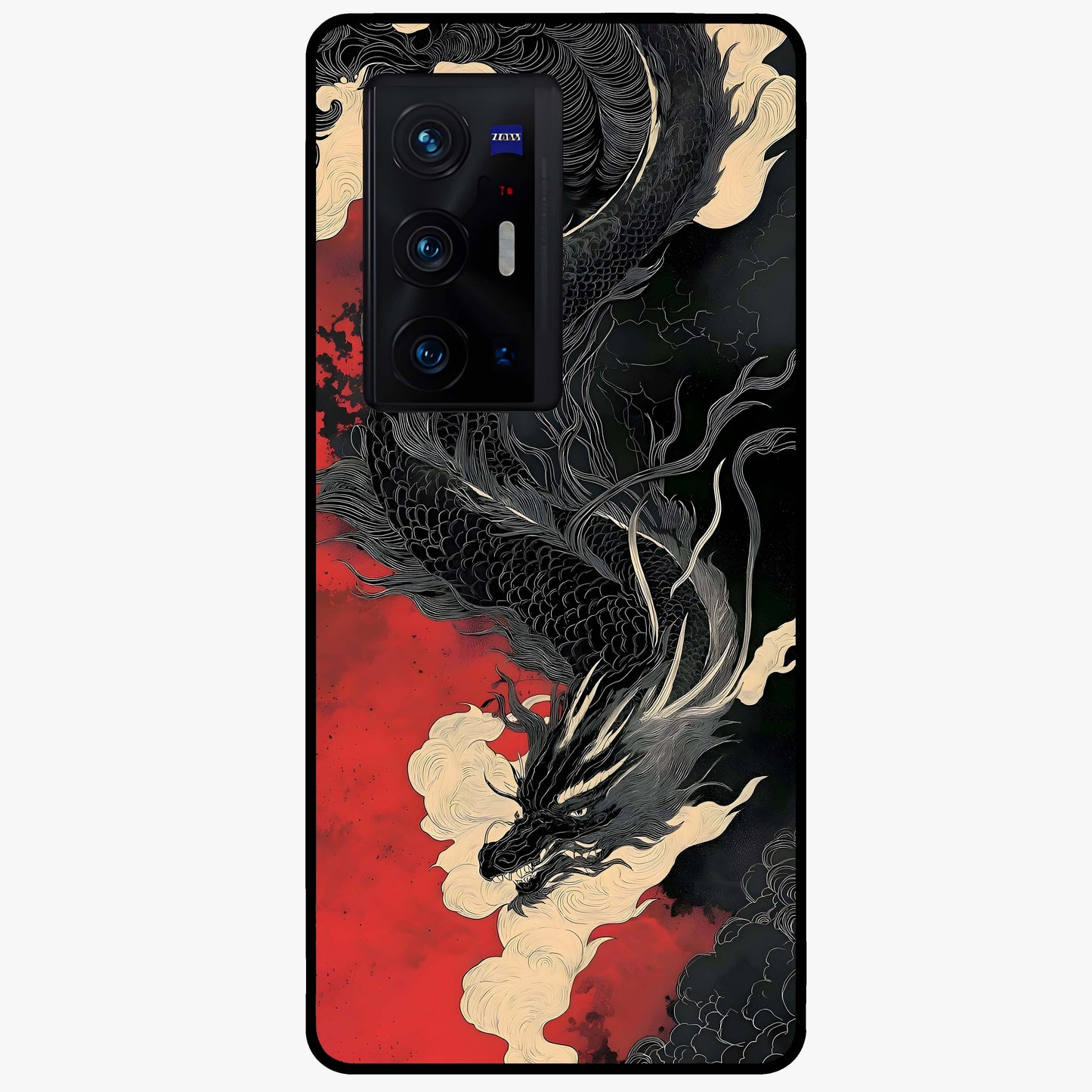 Shadow Dragon Fury Glass Case showing flat back view with fierce dragon artwork and glossy glass finish.