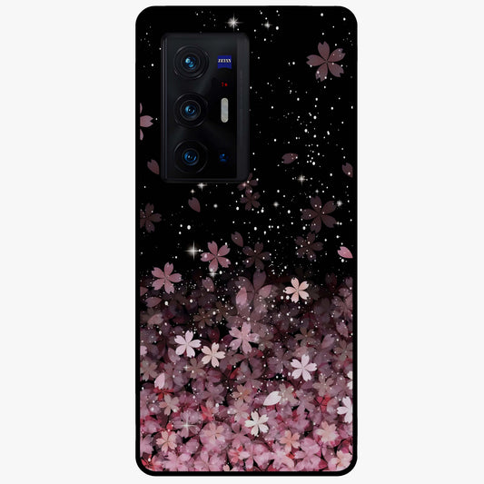 Small Starry Flowers Glass Case showing flat back view with delicate starry floral artwork and glossy glass finish.