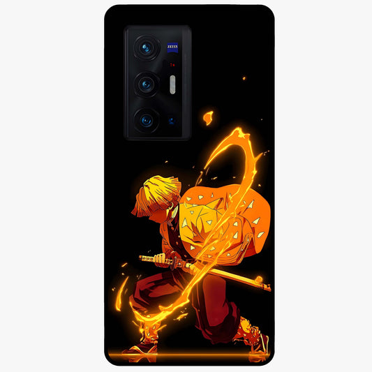 Thunder Flame Execution Glass Case showing flat back view with powerful flame and lightning artwork and glossy glass finish.