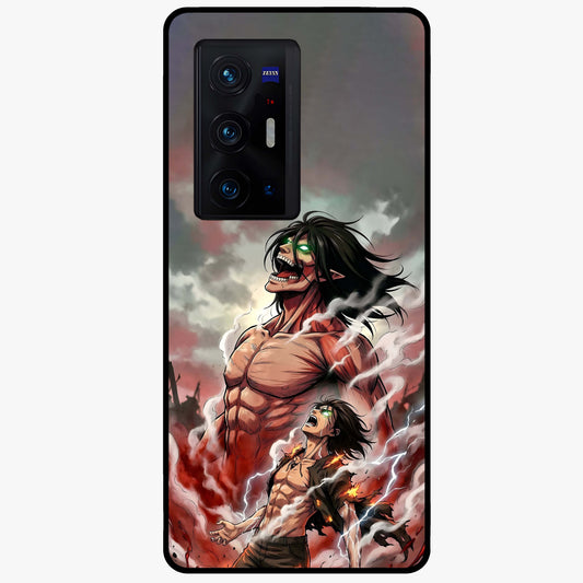 Titan Awakening Fury Glass Case showing flat back view with powerful titan inspired artwork and glossy glass finish.