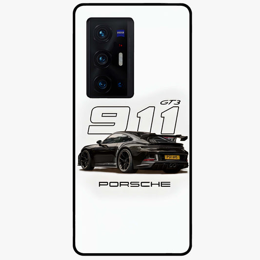 Turbo Legacy Icon Glass Case showing flat back view with iconic sports car inspired artwork and glossy glass finish.
