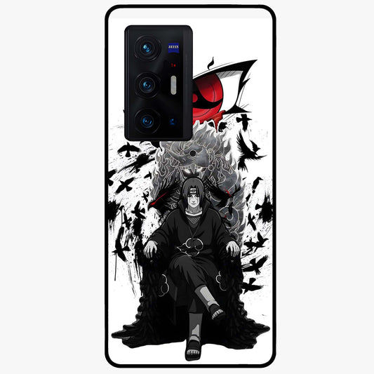 Uchiha Shadow Throne Glass Case showing flat back view with cosmic underwater themed artwork and glossy glass finish.