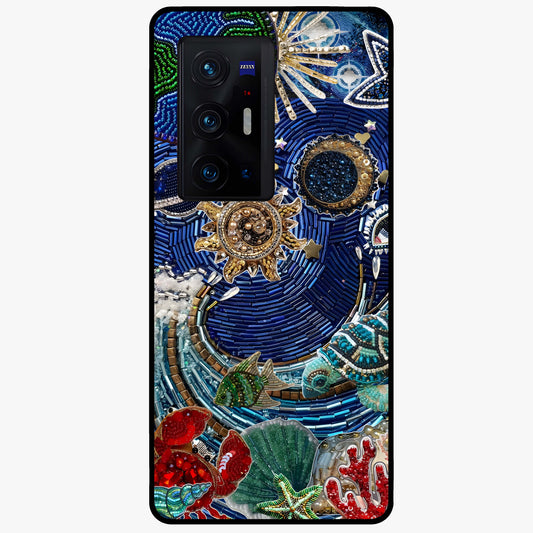 Universe Underwater Spark Glass Case showing flat back view with cosmic underwater themed artwork and glossy glass finish.