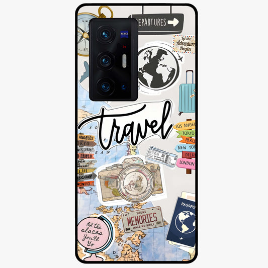 Wanderlust Journal Glass Case showing flat back view with travel inspired artwork and glossy glass finish.