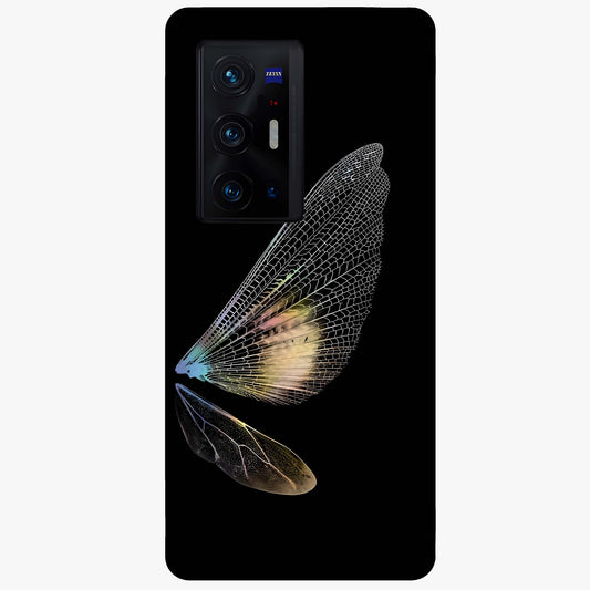 Whispers Of Wings Glass Case showing flat back view with graceful wing inspired artwork and glossy glass finish.