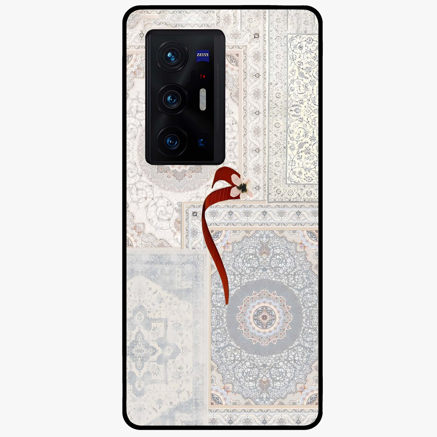 White Aesthetic Bow Glass Case showing flat back view with minimal bow artwork and glossy glass finish.