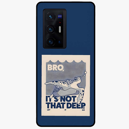 Worry Less Swim Glass Case showing flat back view with playful motivational artwork and glossy glass finish.