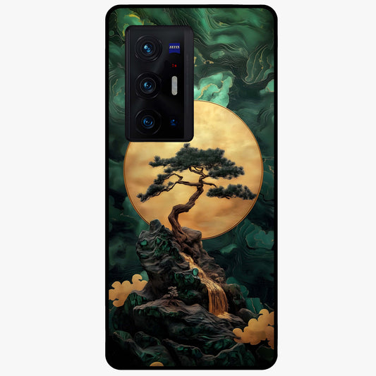 Zen Moon Rise Glass Case showing flat back view with calm moonrise artwork and glossy glass finish.