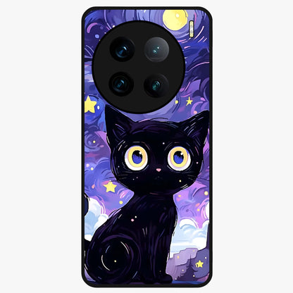 Abstract Cat Art Glass Case showing flat back view with artistic cat illustration and glossy glass finish.