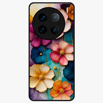Artlyn Grace Flower Pattern Glass Case showing flat back view with elegant floral pattern artwork and glossy glass finish.