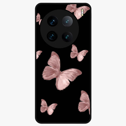 Butterfly Pattern Glass Case showing flat back view with elegant butterfly pattern artwork and glossy glass finish.